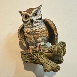 Vintage Made in Japan Ceramic Painted Horned Owl Figurine 6” Tall